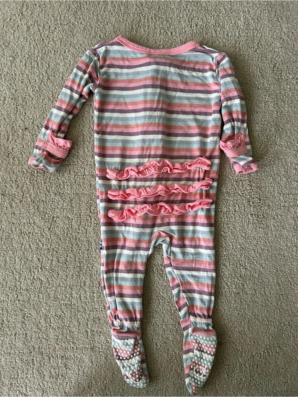 Kickee pants striped bamboo ruffle footie onesie 3-6 months bamboo